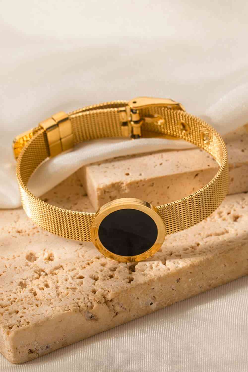 Black & Black & Gold - Gold-Plated Copper Wide Bracelet 18 Carats (7500203556952)