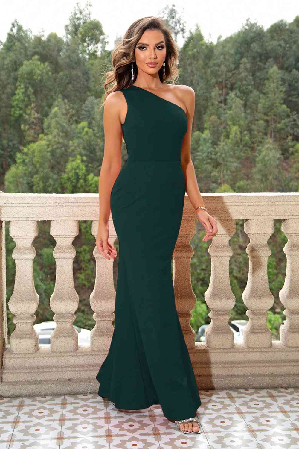 One-Shoulder Sleeveless Maxi Dress (7515510112344)
