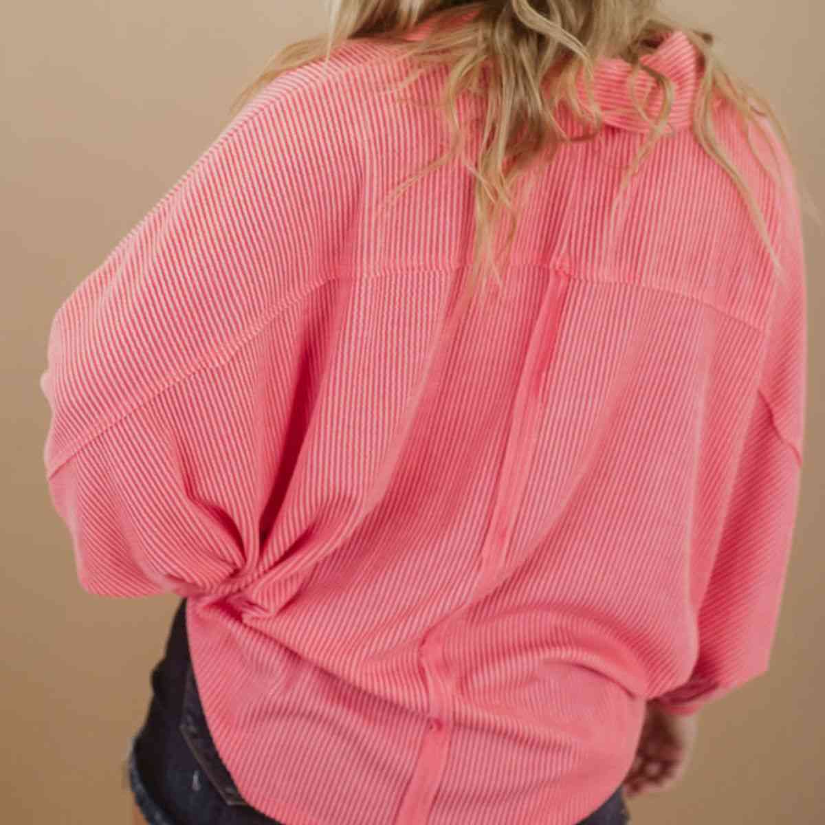 Plus-Size Collared Neck Half Button Top (7501319012440)