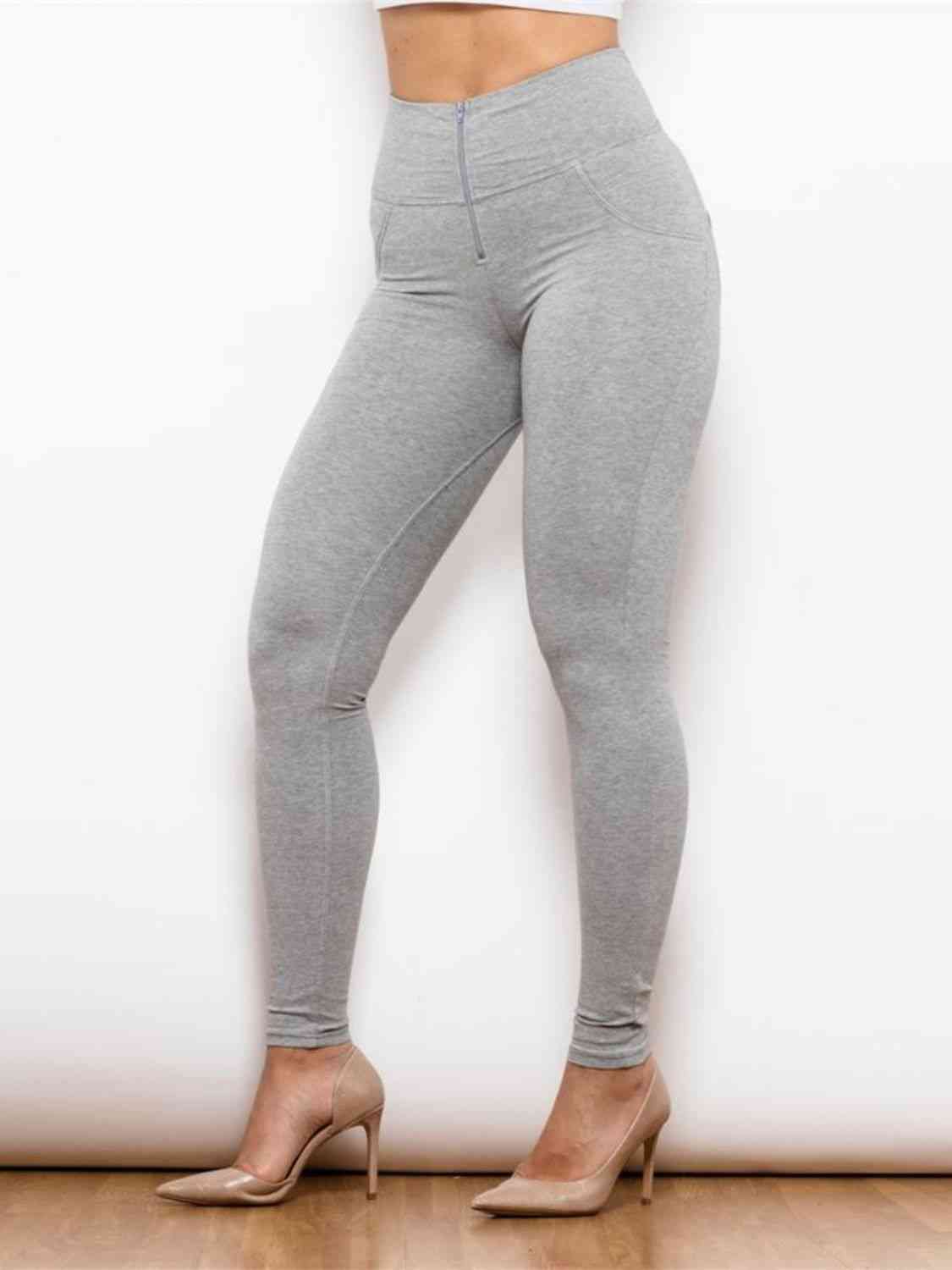 Apple/Mac Leggings Light Gray - Full Size Zip Detail High Waist Leggings (7500804063320)