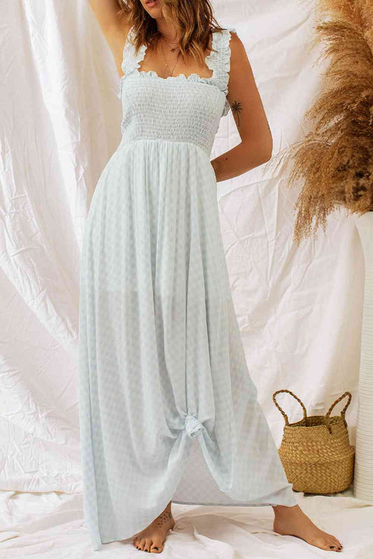 Plaid Ruffle Strap Smocked Maxi Dress (7515565555800)