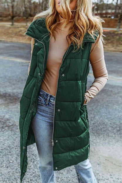 Longline Hooded Sleeveless Puffer Vest (7484291383384)