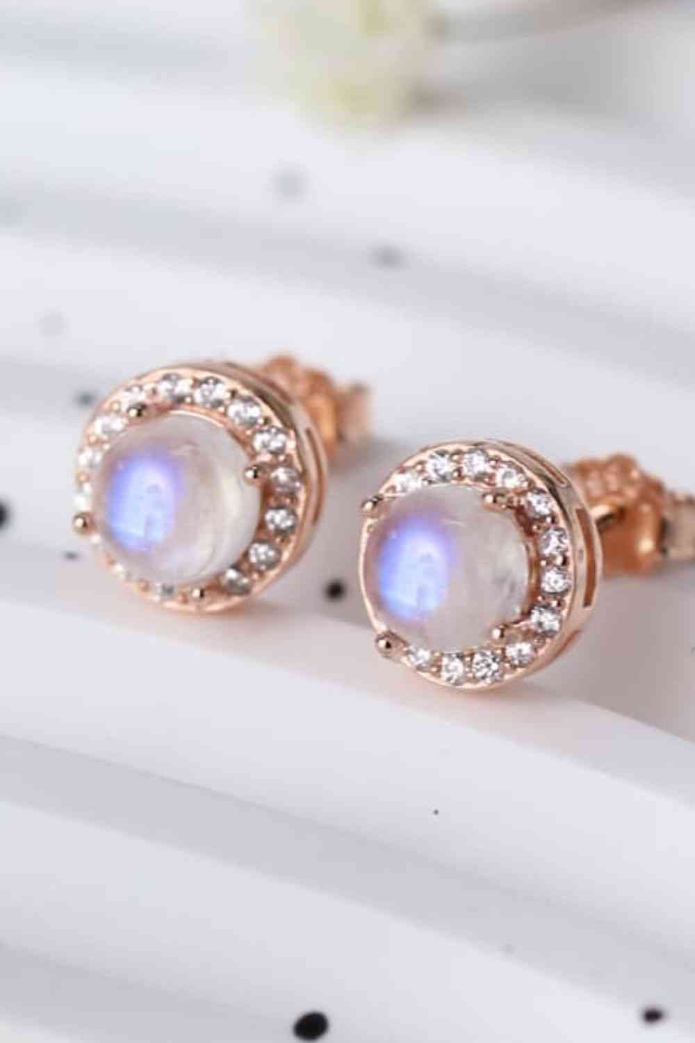 Natural Moonstone - High Quality 925 Sterling Silver Stud Earrings (7499311251544)