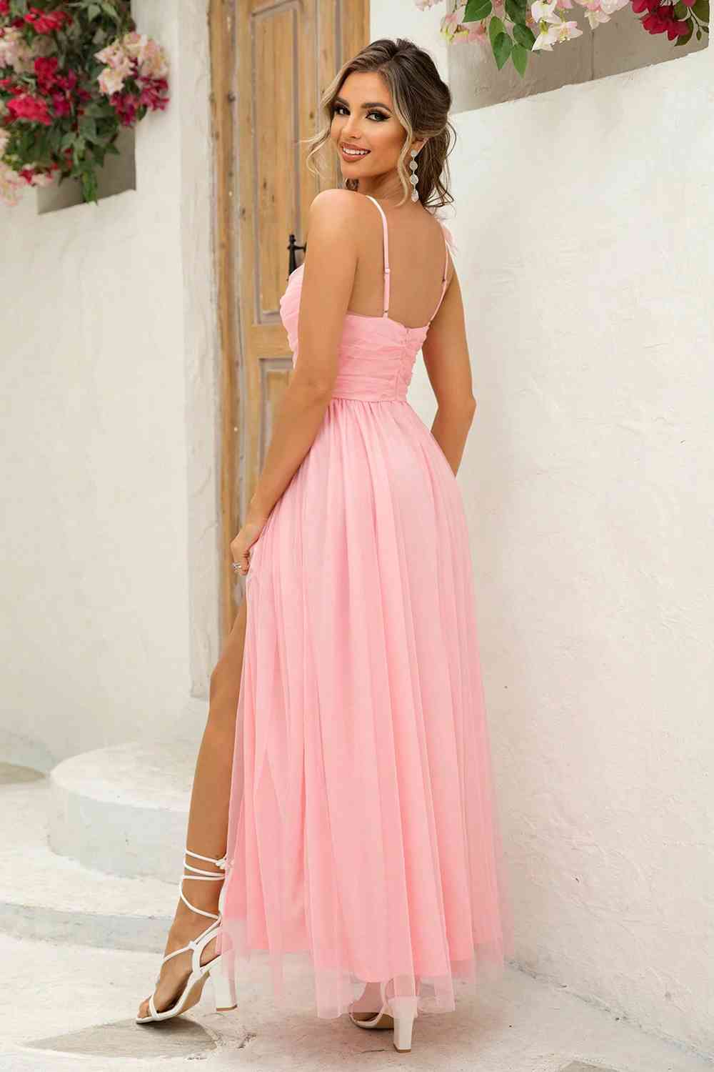 Unique - Asymmetrical Ruched Side-Slit Dress (7515501166680)