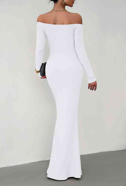 Off-Shoulder Long Sleeves Maxi Dress (7515555037272)