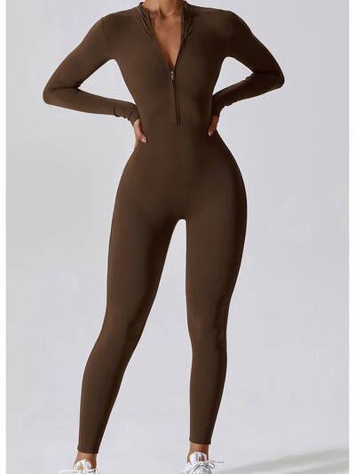 Mock Neck Zip-Up Long Sleeves Romper Leotard