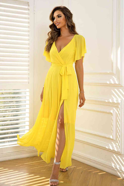 Tie-Waist Flutter - Sleeve Maxi Dress (7515504672856)