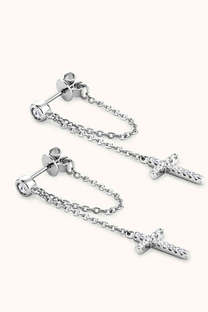 Moissanite 925 Sterling Silver Cross Earrings (7499301486680)