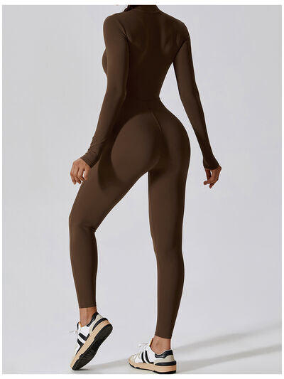 Mock Neck Zip-Up Long Sleeves Romper Leotard