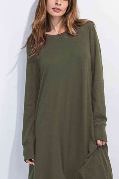 Sweaters & Dresses & Sweaterdresses - Full Size Round Neck Long Sleeve Sweatshirt Dress (7515564867672)