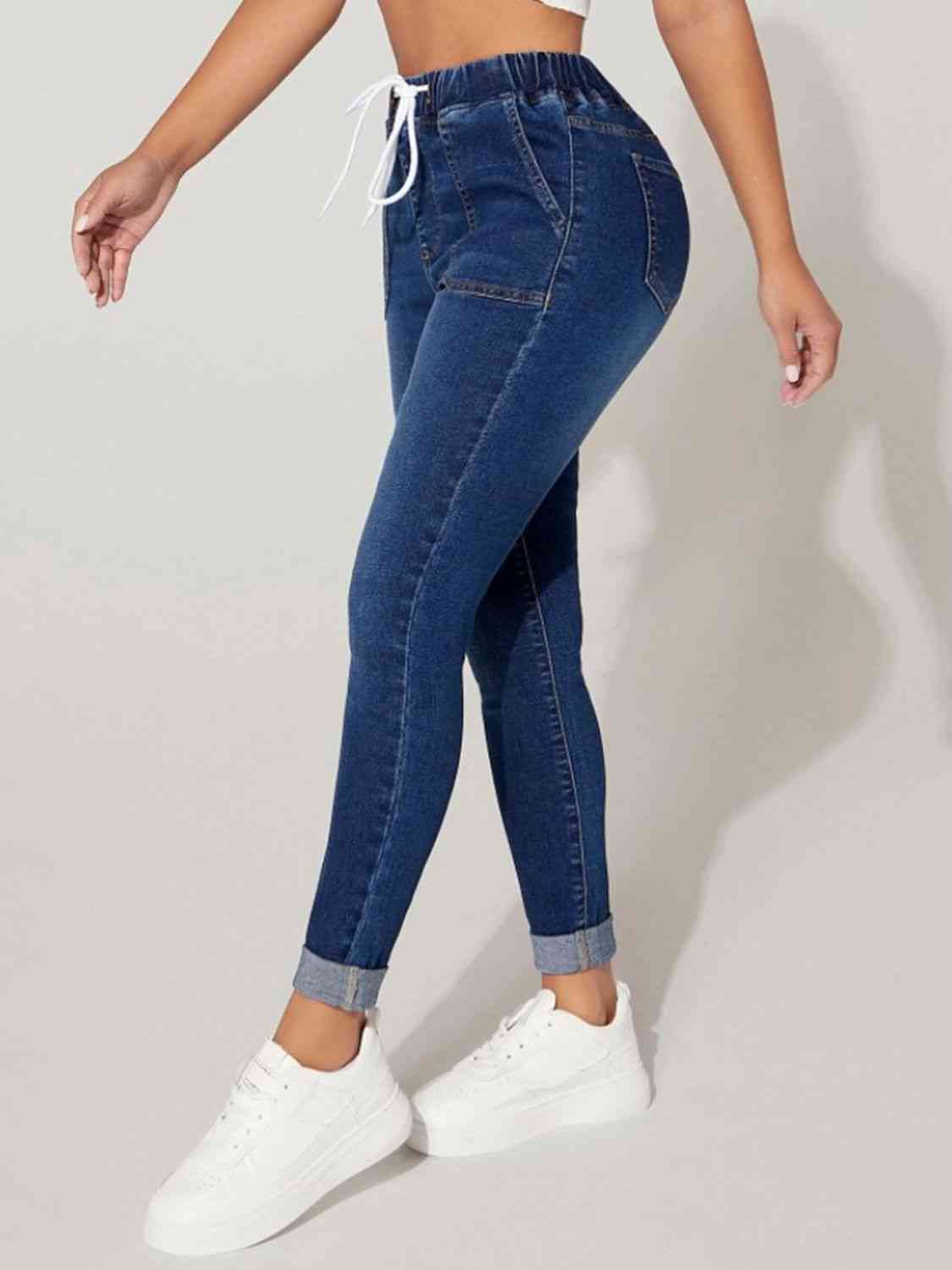 Drawstrings - Drawstring Cropped Jeans (7486621319256)