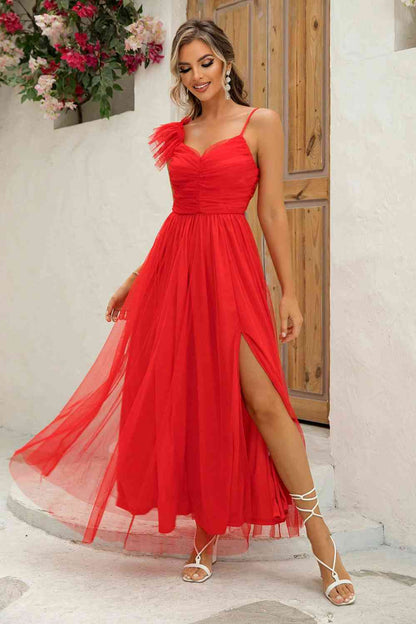Unique - Asymmetrical Ruched Side-Slit Dress (7515501166680)