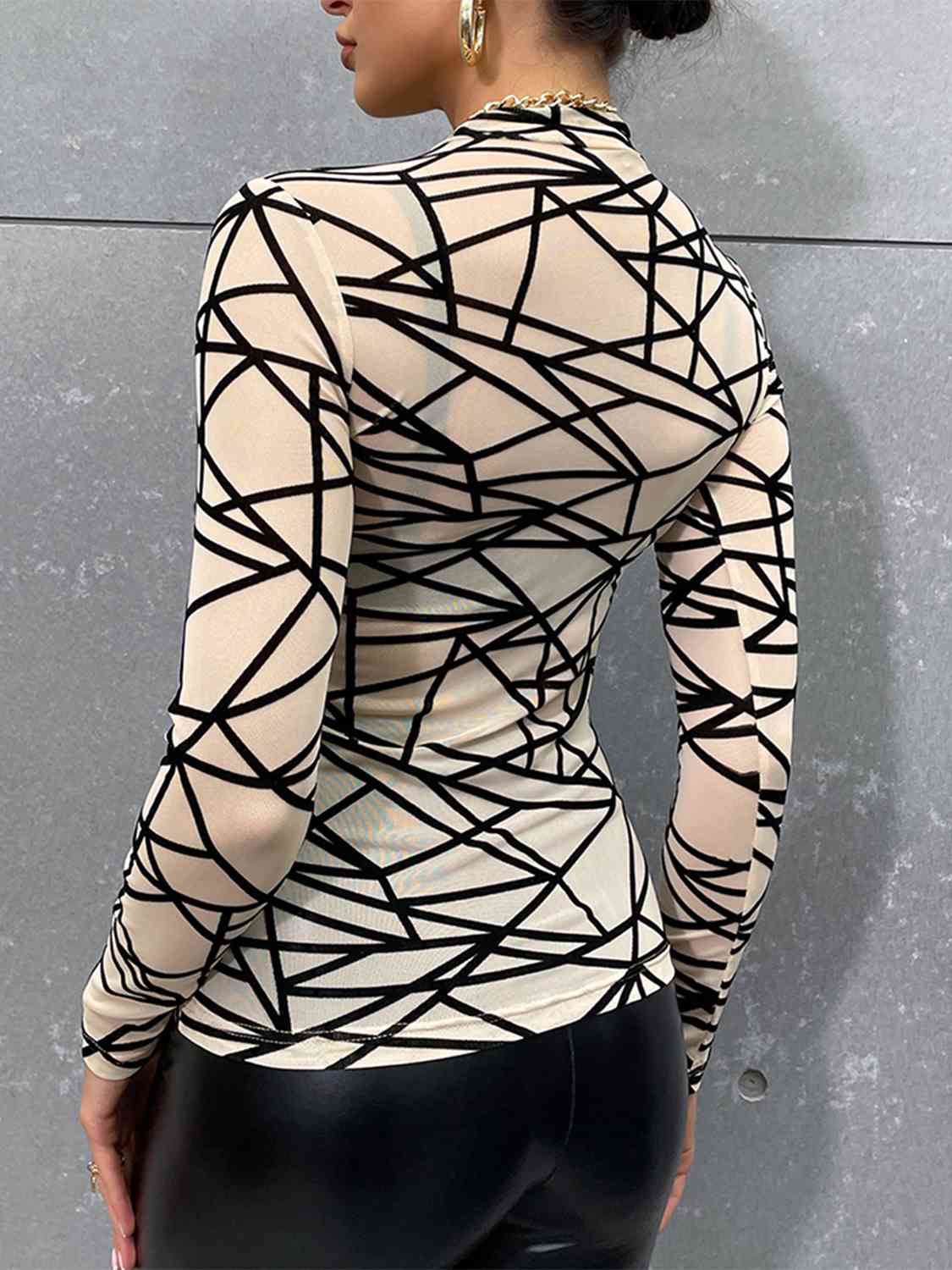 Geometric - Mock Neck Long Sleeve Top (7501315801176)
