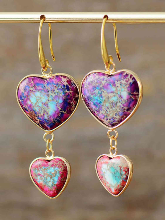 Heart Shapes - Imperial Jasper Dangle Earrings (7499304501336)