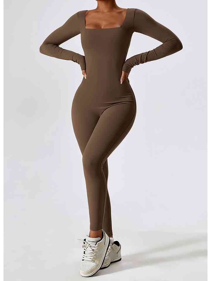 Sports Jumpsuit - Square Neck Long Sleeves (7484689645656)