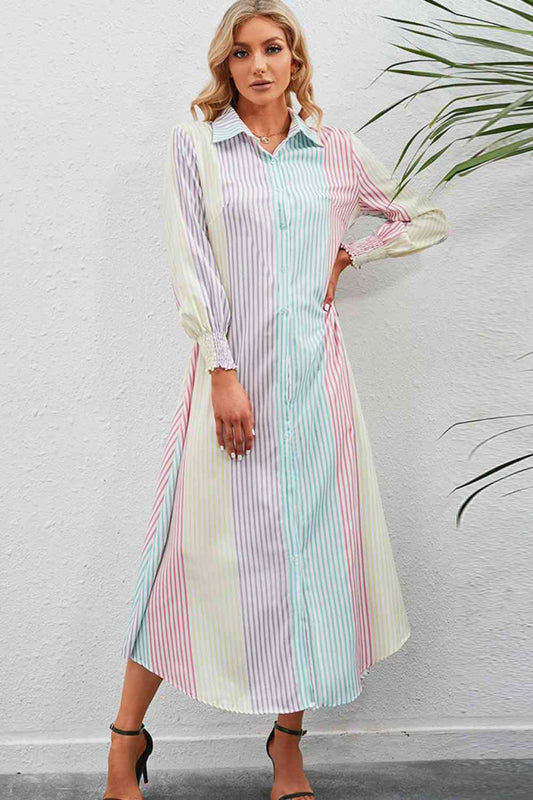 Striped Button-Up Maxi Shirt Dress (7515564998744)
