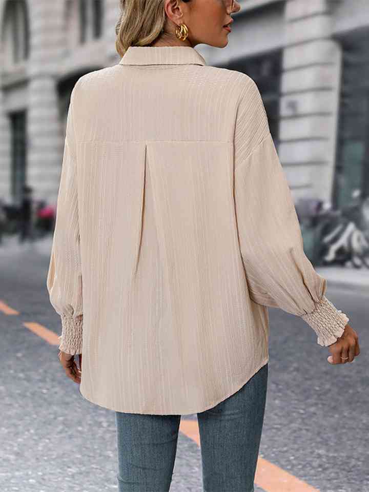 Button-Up - Collared Neck Long Sleeve Blouse (7501316849752)