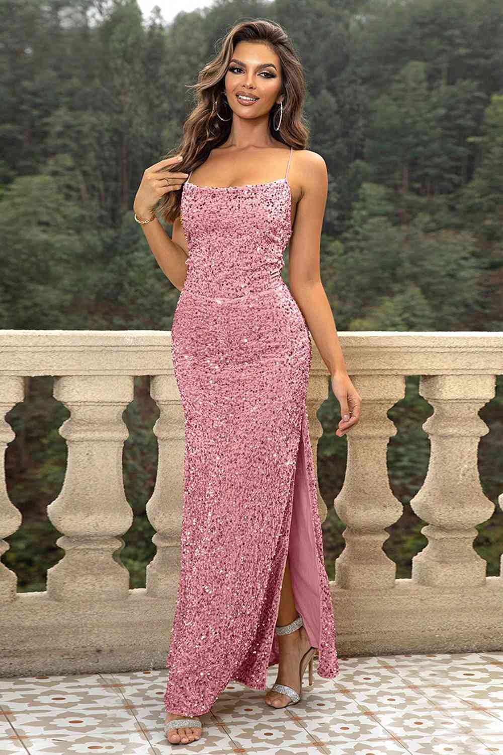 Sequin Backless Split - Maxi Dress (7515517026392)