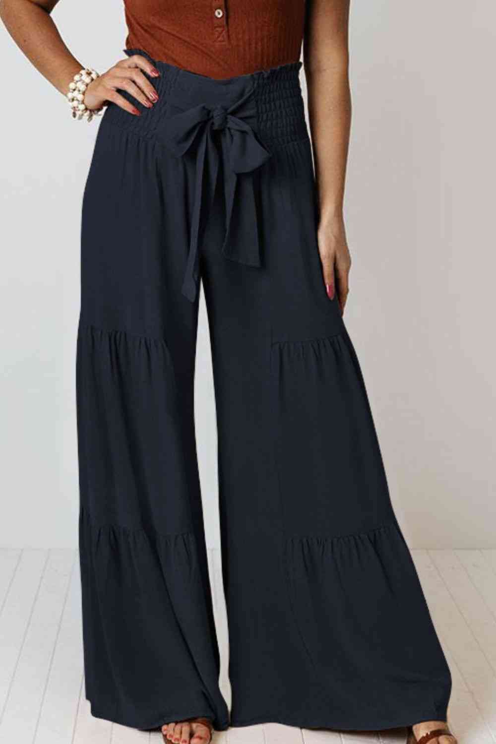 Tiered - Tie Front Smocked Tiered Culottes (7507814875224)