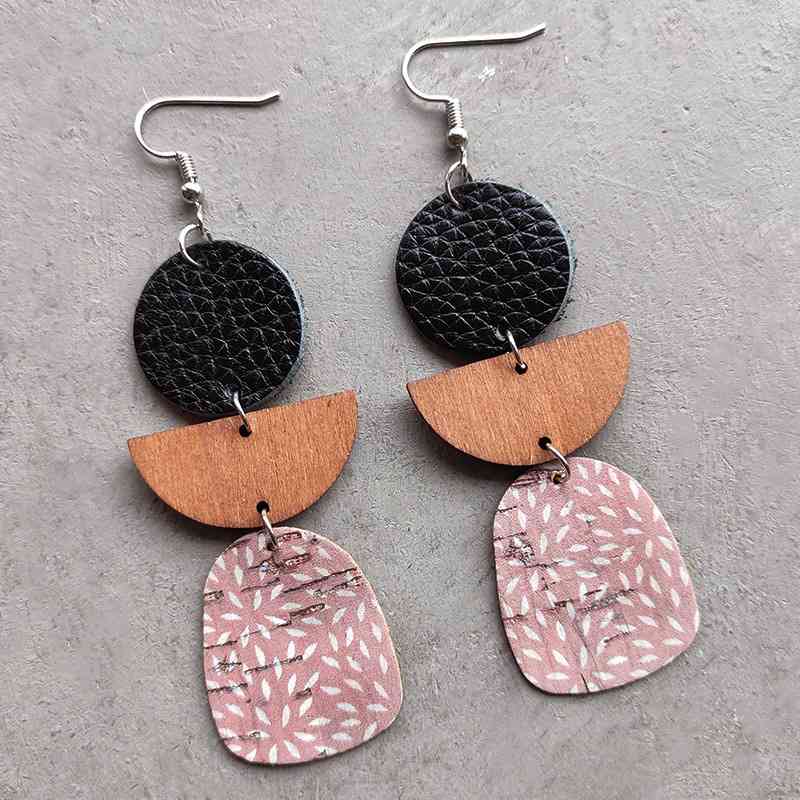 Leather & Wood - Drop Earrings (7499299225688)