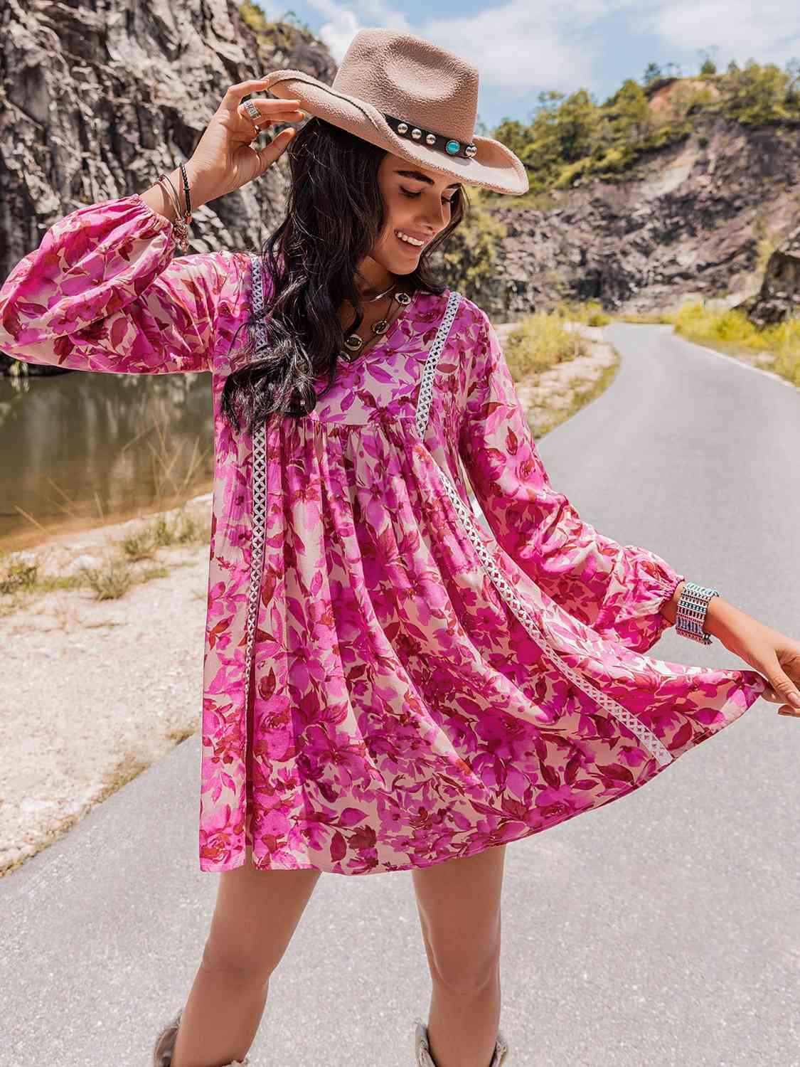 Leaves - Long Sleeves Mini Dress (7505548345432)