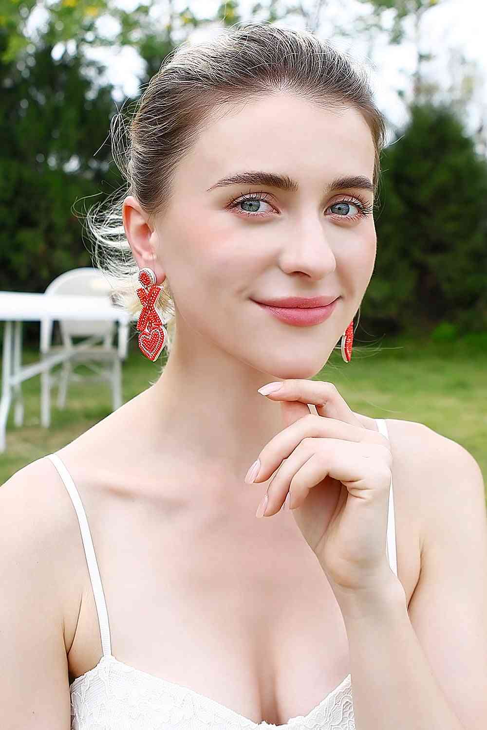 Random 2-Pair Heart & X-Shape Bead Dangle Earrings (7499324293208)