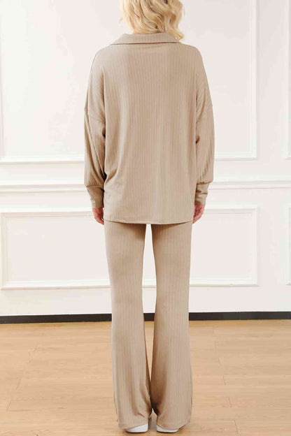 Pro Set - Collared Neck Drop Shoulder Top and Pants Set (7484241739864)