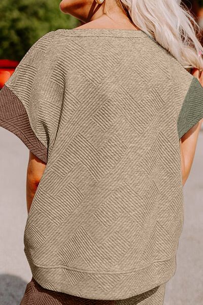 Polyester - Color Block Short Sleeve Top and Drawstring Pants Set (7505548673112)