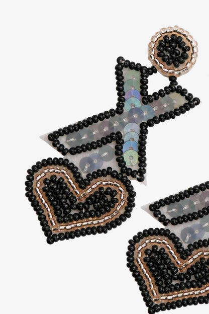 Random 2-Pair Heart & X-Shape Bead Dangle Earrings (7499324293208)