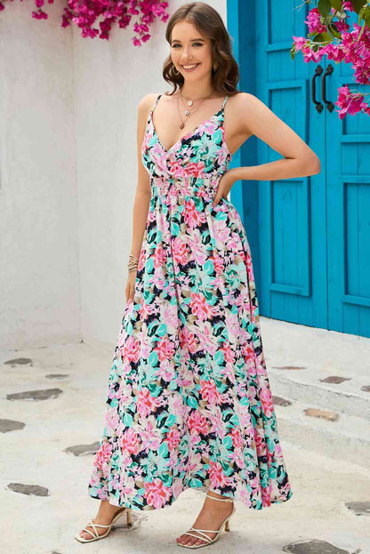 I'm Just A Dress - Floral Spaghetti-Strap Surplice Neck Maxi Dress (7515558019160)