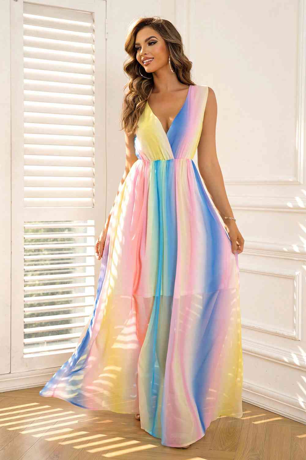 Surplice Neck - Sleeveless Maxi Dress (7515493433432)
