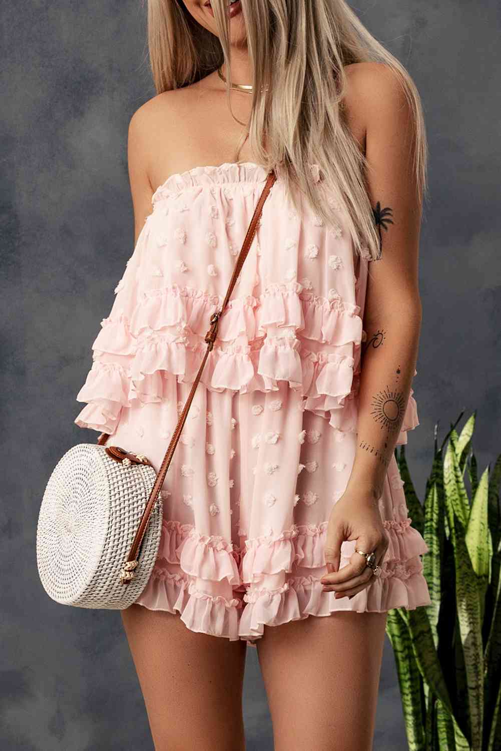 Swiss Dot - Ruffled Strapless Romper (7484707340376)