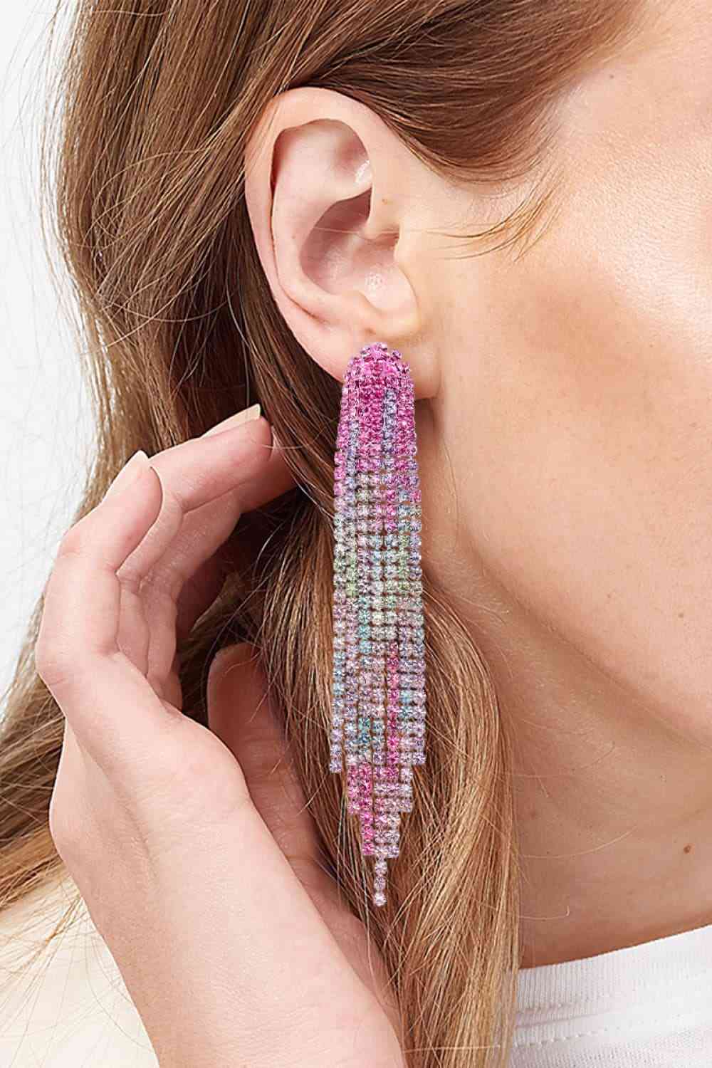 Rhinestone Fringed Dangle Earrings (7499305189464)