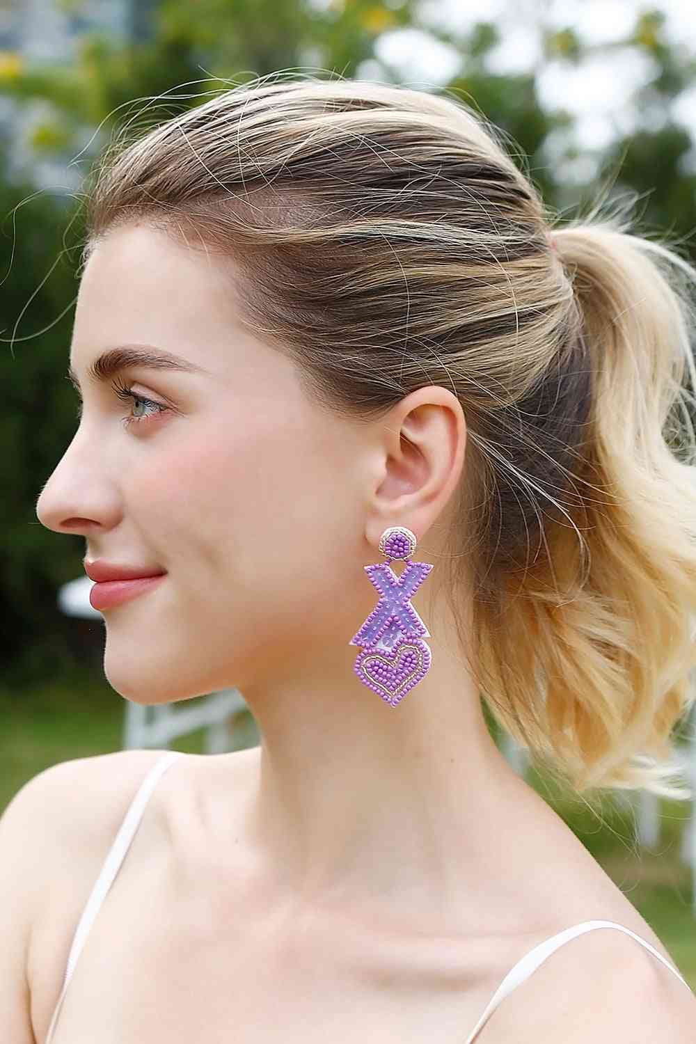 Random 2-Pair Heart & X-Shape Bead Dangle Earrings (7499324293208)