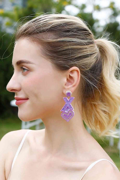 Random 2-Pair Heart & X-Shape Bead Dangle Earrings (7499324293208)
