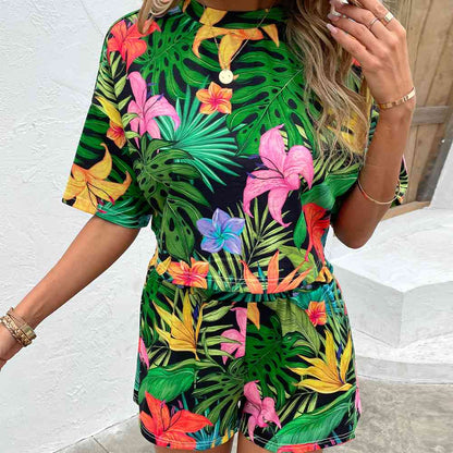 Just Justing 2 - Floral Print Round Neck Dropped Shoulder Half Sleeve Top and Shorts Set (7501447528536)