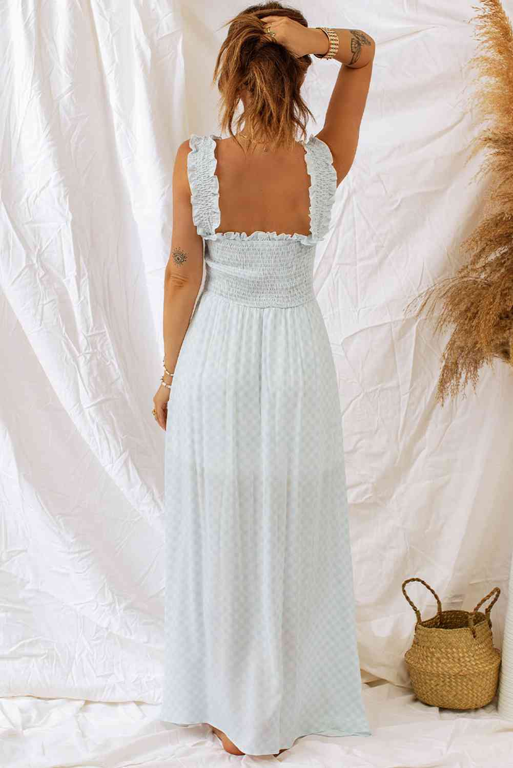 Plaid Ruffle Strap Smocked Maxi Dress (7515565555800)
