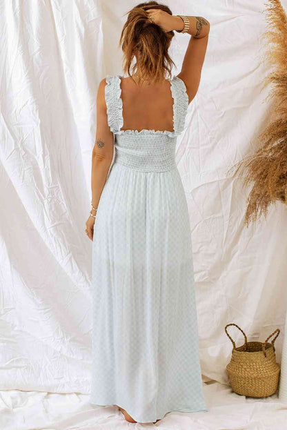 Plaid Ruffle Strap Smocked Maxi Dress (7515565555800)