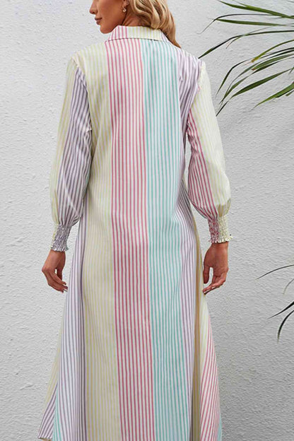 Striped Button-Up Maxi Shirt Dress (7515564998744)