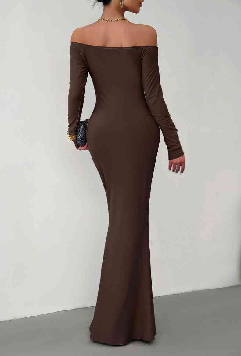 Off-Shoulder Long Sleeves Maxi Dress (7515555037272)