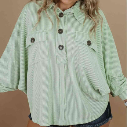 Plus-Size Collared Neck Half Button Top (7501319012440)