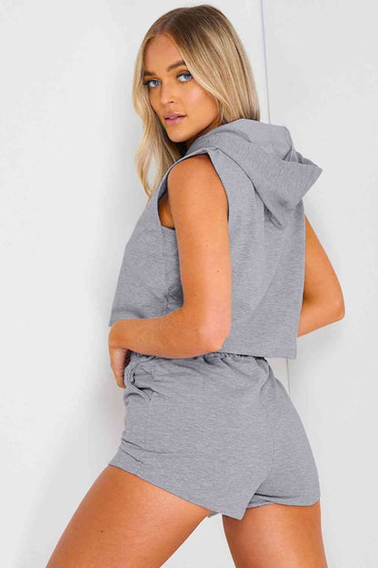 Feelin' Sporty - Hooded Crop Top & Pocketed Shorts Set (7501480034392)