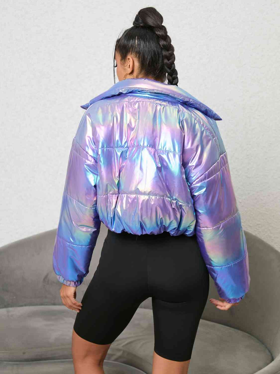Gradient Neon - Gradient Zip-Up Collared Puffer Jacket (7484291514456)