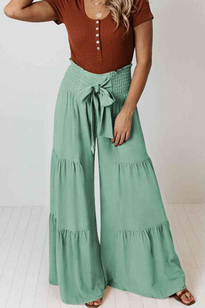 Tiered - Tie Front Smocked Tiered Culottes (7507814875224)