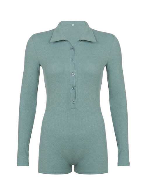 Ribbed Half-Button Collared Neck Romper (7484682633304)