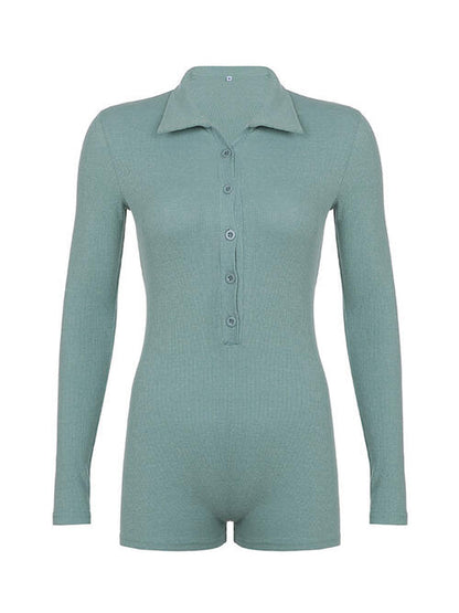Ribbed Half-Button Collared Neck Romper (7484682633304)
