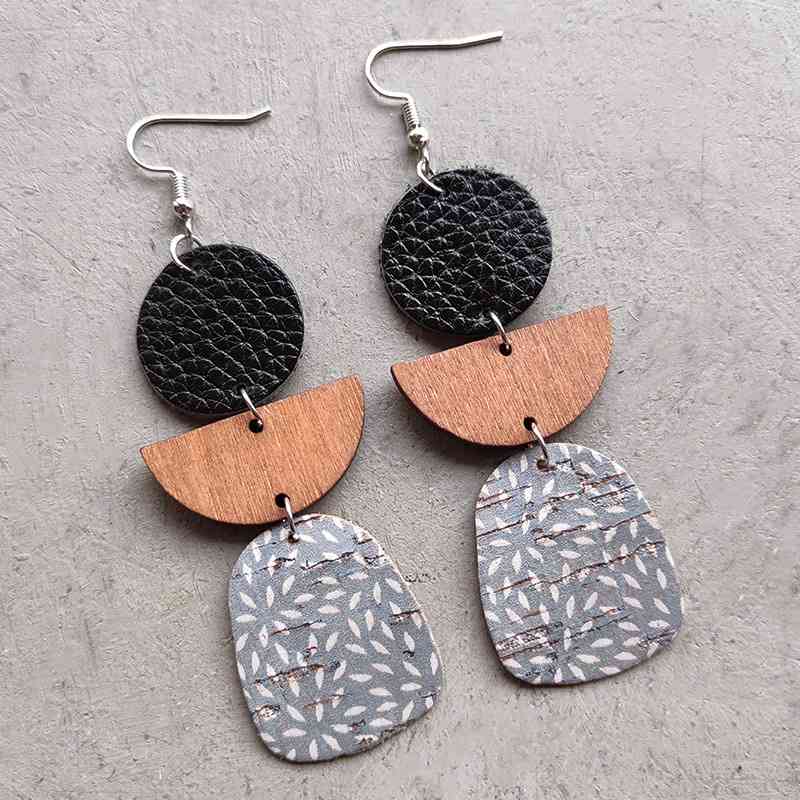 Leather & Wood - Drop Earrings (7499299225688)