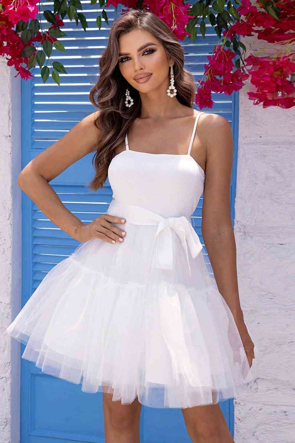 Spaghetti Strap Tied - Mesh Dress (7516366241880)