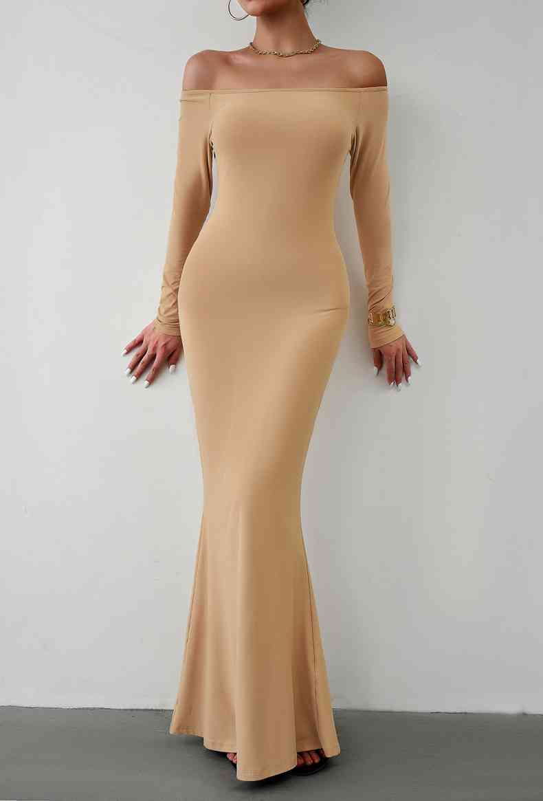 Off-Shoulder Long Sleeves Maxi Dress (7515555037272)
