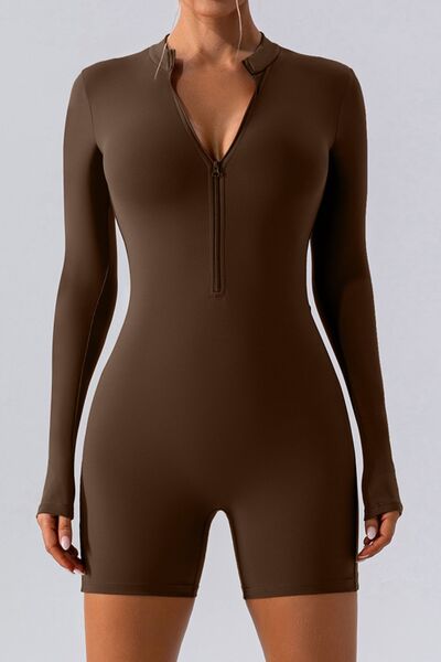 Long Sleeves Half-Zip Romper Leotard